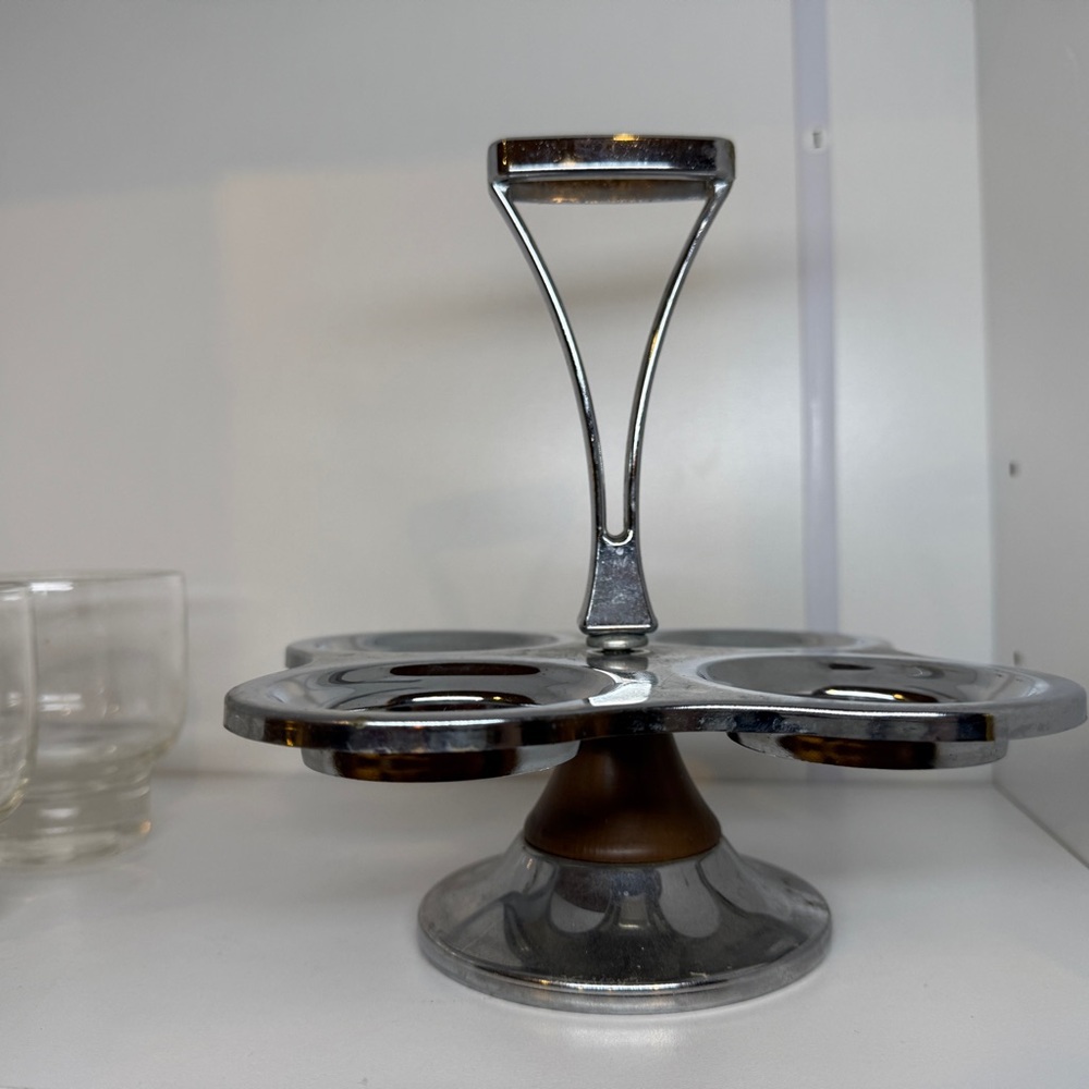 MCM Vintage Barware 1960s Chrome Caddy & Rotating Lazy Susan Set of 4 Glasses - Picture 6 of 9